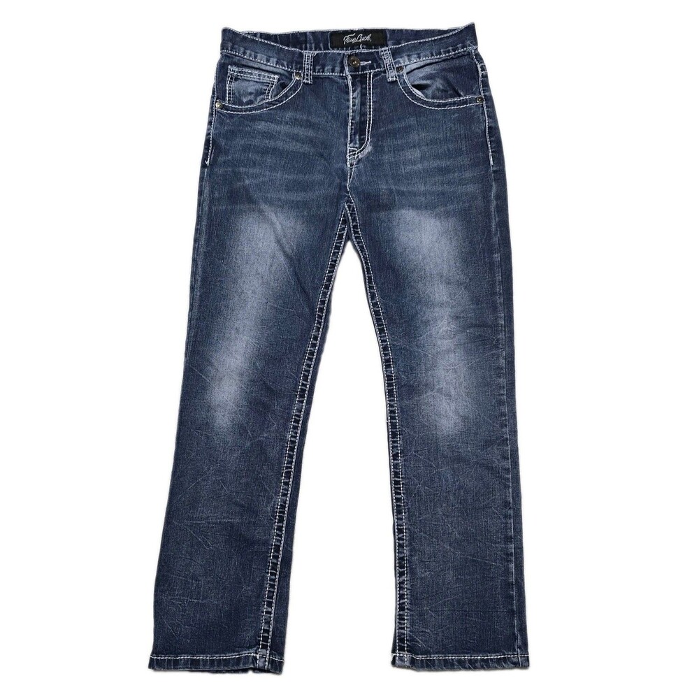 True Luck Men's Size 30x30 Straight Medium-to-dark Wash Stretch Blue Denim Jeans
